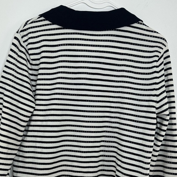 Nautica Women's Long Sleeve Striped Johnny Collar Pointelle Stitch. Size Large - Picture 9 of 10